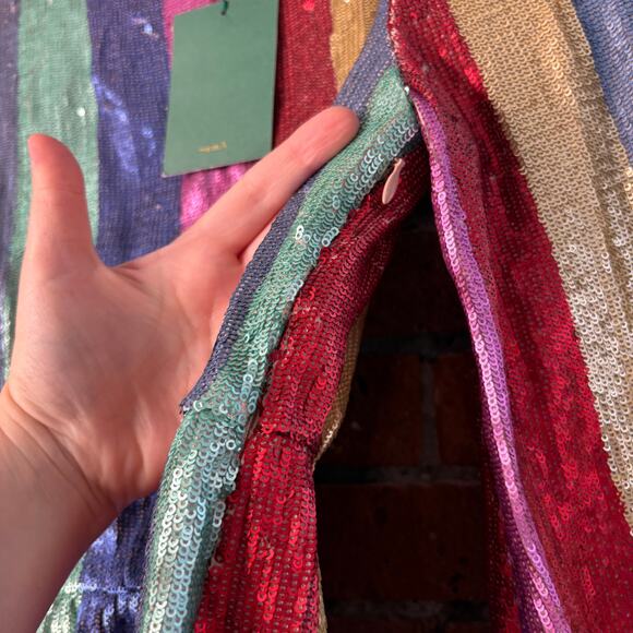 NWT RIXO Ava Rainbow Sequin Stripe Mini Dress Balloon Sleeve Long Sleeve XS - Picture 10 of 14